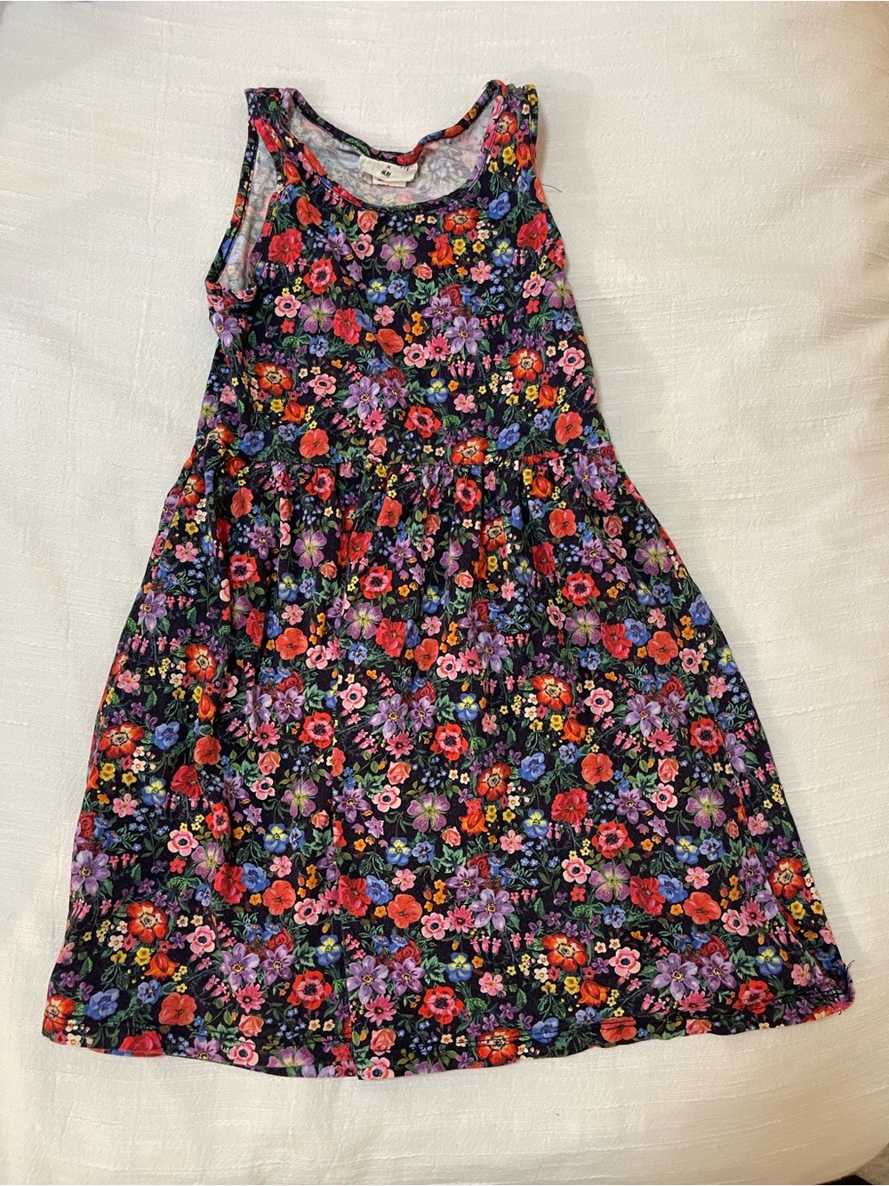 H&M Natalie Lete Girls Floral Tank Dress in Black with Multicolor Blooms